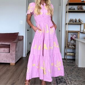 Anthropologie Pink and Yellow Maxi Dress